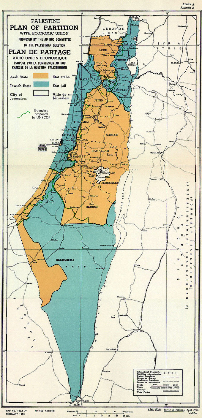 The proposed plan divided Palestine into three parts: an Arab State, a Jewish State and the City of Jerusalem, linked by extraterritorial crossroads. The proposed Arab State would include the central and part of western Galilee, with the town of Acre, the hill country of Samaria and Judea, an enclave at Jaffa, and the southern coast stretching from north of Isdud (now Ashdod) and encompassing what is now the Gaza Strip, with a section of desert along the Egyptian border. The proposed Jewish State would include the fertile Eastern Galilee, the Coastal Plain, stretching from Haifa to Rehovot and most of the Negev desert, including the southern outpost of Umm Rashrash (now Eilat). The Jerusalem Corpus Separatum included Bethlehem and the surrounding areas.