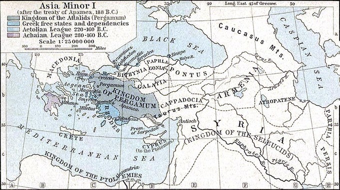 The map shows that the Kingdom of Pergamon covered large portions of modern-day Turkey.