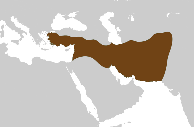 The map shows that at the height of its power, the Seleucid Empire included central Anatolia, Persia, the Levant, Mesopotamia, and what is now Kuwait, Afghanistan, and parts of Pakistan and Turkmenistan.