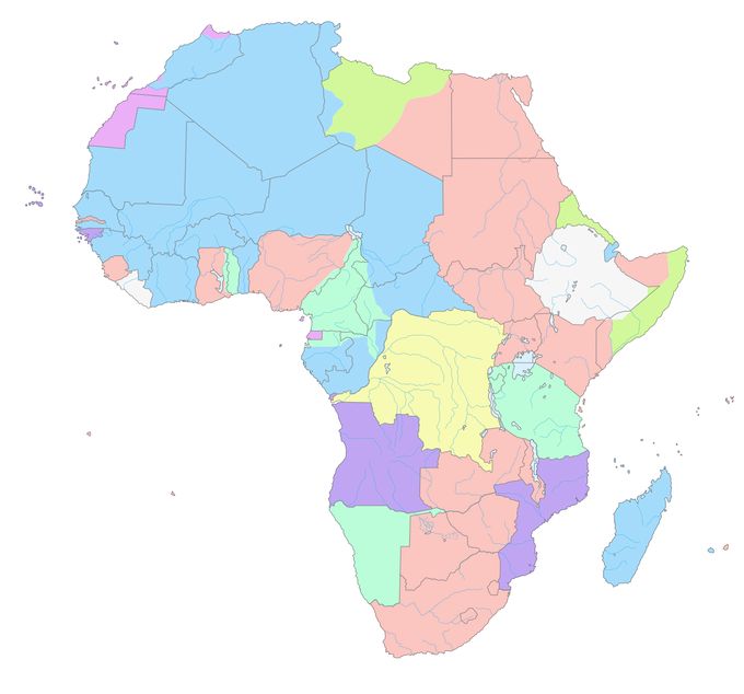 Map of European claims in Africa, 1913. Modern-day boundaries, largely a legacy of the colonial era, are shown.