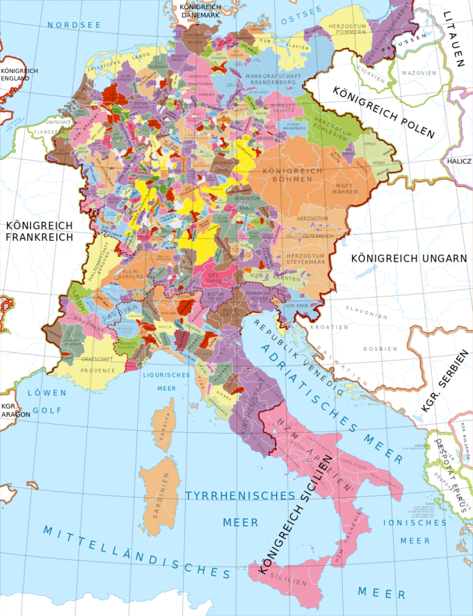 The Imperial and directly held Hohenstaufen land covered portions of modern-day central Germany.