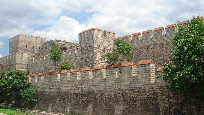 Photograph of a restored section of the Walls of Constantinople