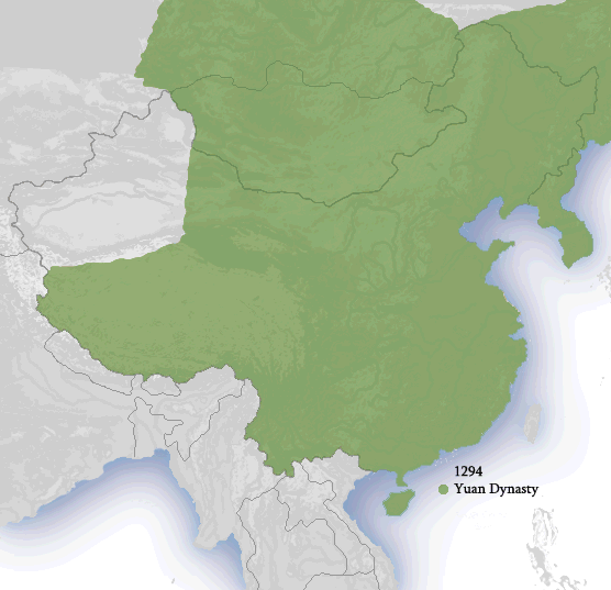 At this time, the Yuang dynasty covered nearly all of modern-day China, as well as the entirety of modern-day Mongolia, and portions of modern-day Russia.