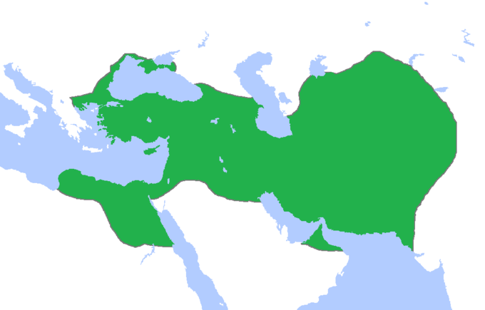 At its greatest extent, the Achaemenid Empire included all of the territory of modern-day Iran, Turkey, Iraq, Kuwait, Syria, Jordan, Israel, Palestine, Lebanon, Afghanistan, all significant population centers of Ancient Egypt as far west as eastern Libya, Thrace-Macedonia and Paeonia, the Black Sea coastal regions of Bulgaria, Romania, Ukraine, and Russia, all of Armenia, Georgia (incl. Abkhazia), Azerbaijan, parts of the North Caucasus, and much of Central Asia; encompassing around 5.5 million square kilometers, making it one of the largest empires in history. With some population estimates of 50 million in 480 BCE, the Achaemenid Empire at its peak was one of the empires with the highest share of the global population.