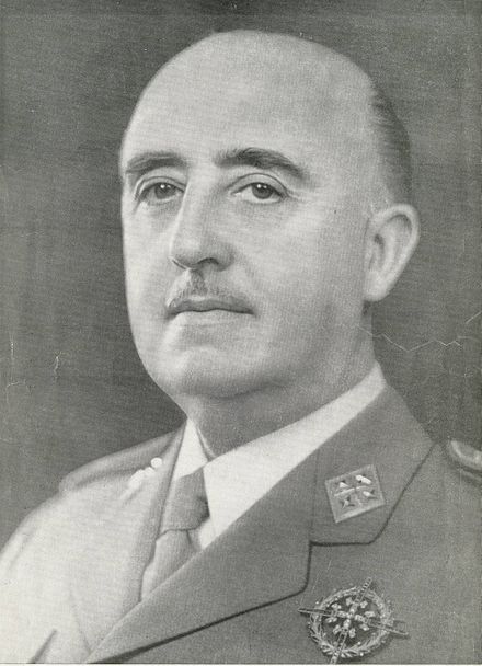 A close-up photographic portrait of Francisco Franco in a military uniform.