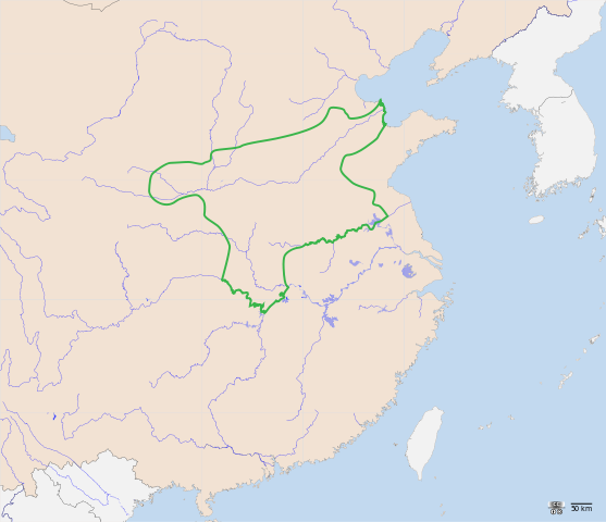 The map shows that the Shang dynasty covered a portion of modern-day mid-eastern China.