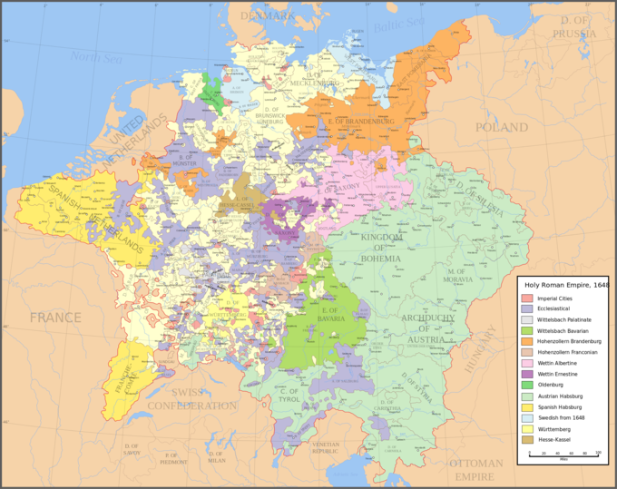 A map of the Holy Roman Empire in 1648, including all of the Imperial States.