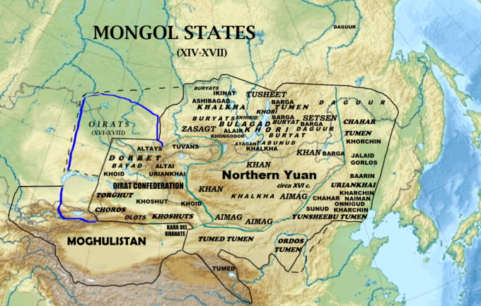 The Northern Yuan dynasty ruled an area spanning portions of modern-day Mongolia, China, Kazakhstan, and Russia.