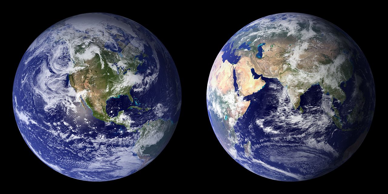 The earth photographed from space. The planet is largely blue.