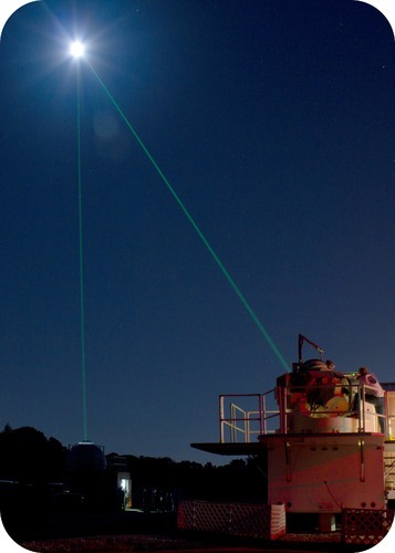 Laser measuring distance from Earth to the Moon