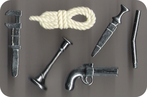 Possible Weapons from Game Clue Pieces in Clue board game