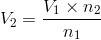 V_2=frac{V_1 times n_2}{n_1}