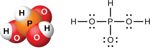 Figure 12. In a molecule of phosphorous acid, H3PO3, only the two hydrogen atoms bonded to an oxygen atom are acidic.
