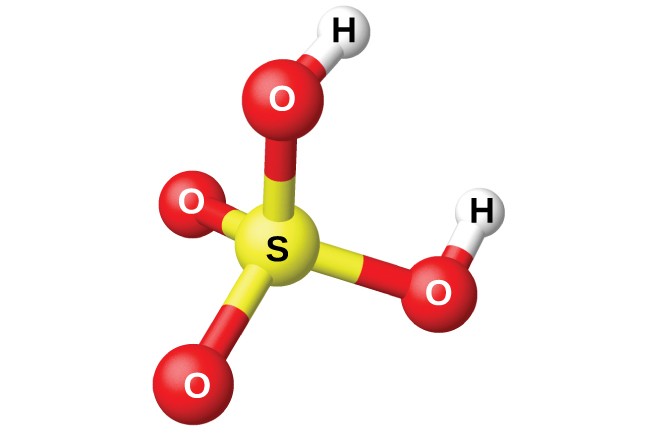 Figure 13. Sulfuric acid has a tetrahedral molecular structure.