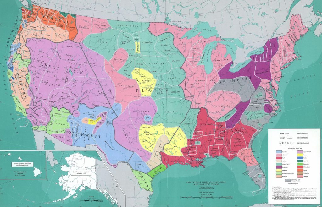 Map of North America and early localization of native american languages