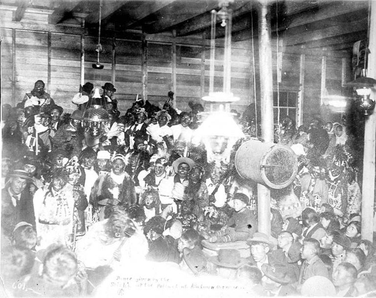 File:Dancers in ceremonial dress at a Tlingit potlatch, Klukwan, Alaska, October 15, 1898 (HEGG 521).jpeg