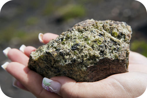 Peridotite is formed of crystals of olivine and pyroxene