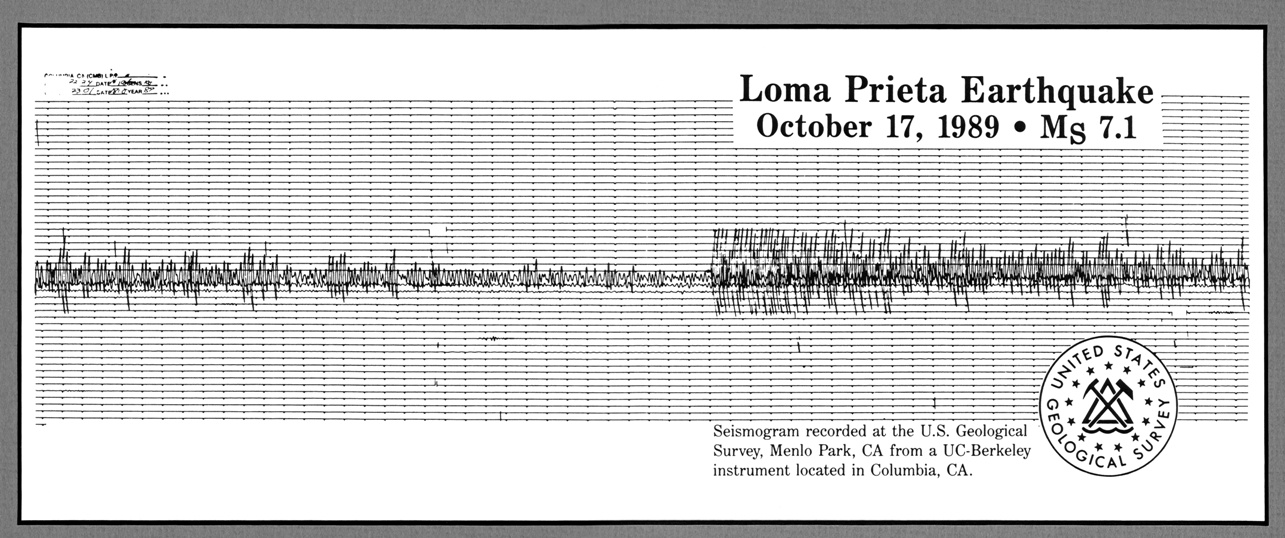 photo of Loma Prieta earthquake seismogram courtesy of the U.S. Geologic Survey
