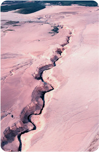 Figure 11. Water erodes the land surface in Alaska’s Valley of Ten Thousand Smokes.