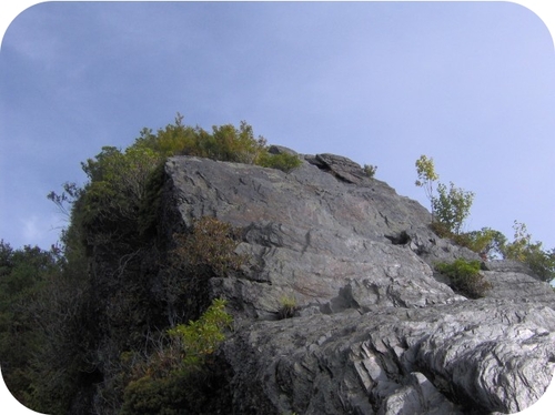 Figure 16. The platy layers in this large outcrop of metamorphic rock show the effects of pressure on rocks during metamorphism.