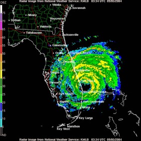 A radar image of a hurricane approaching Florida.