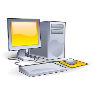 Clip art of a computer monitor, tower, mouse, and keyboard.
