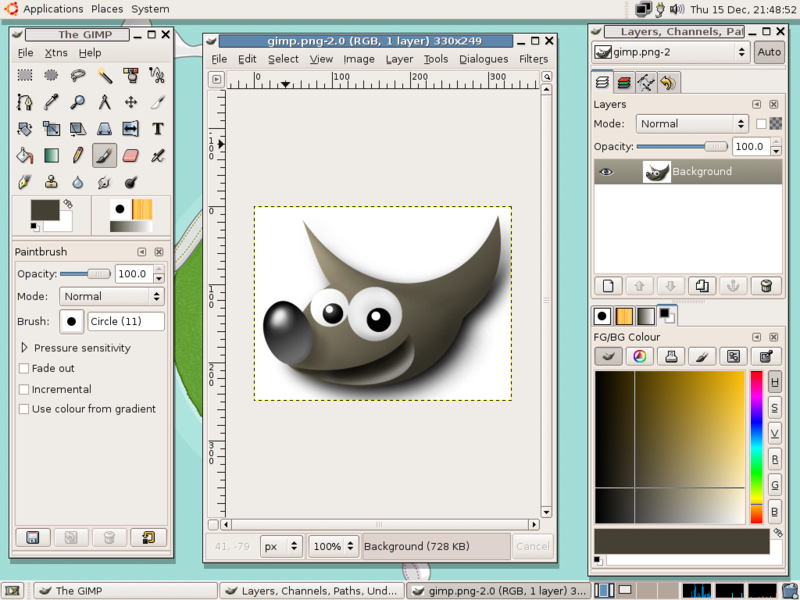 A screenshot of the GIMP 2.2.8 running under Ubuntu Linux.