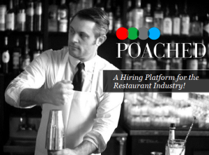 Poster showing a black and white photo of a bartender with the text 