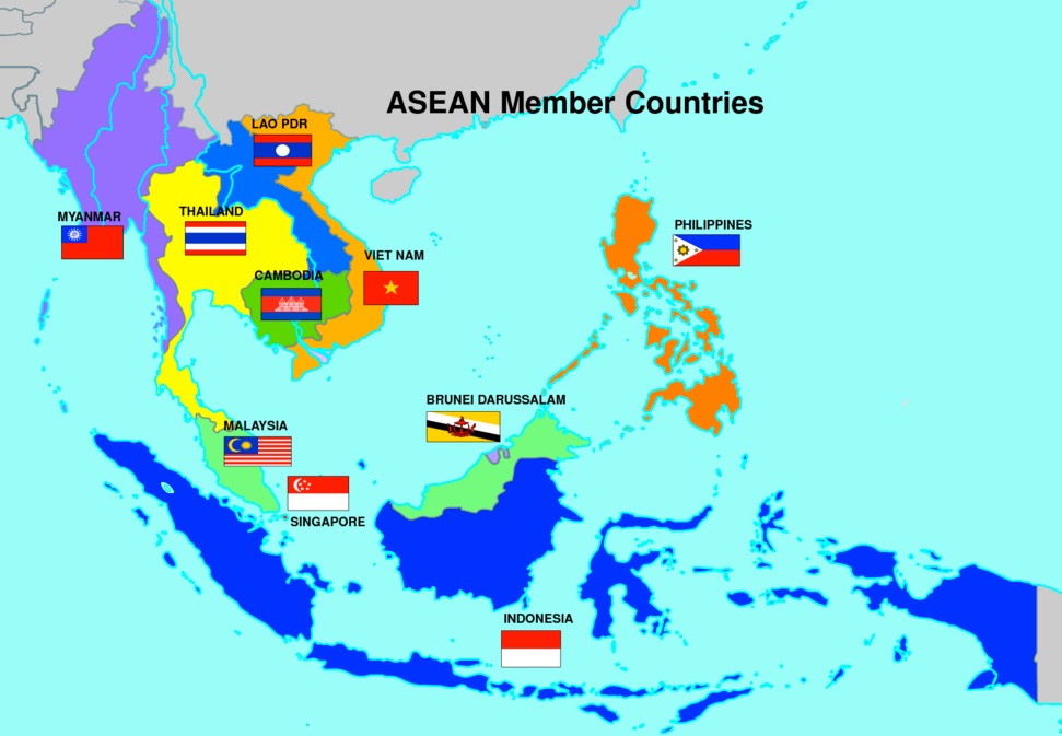 Map of ASEAN Countries. Countries include Lao PDR, Thailand, Myanmar, Vietnam, Cambodia, Philippines, Brunei Darussalam, Malaysia, Singapore, and Indonesia.