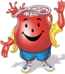 A giant pitcher of kool-aid with a happy face.