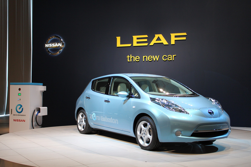 Showroom photo of the Nissan Leaf.