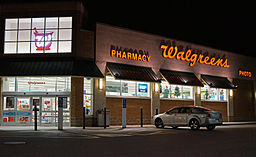 Photo of Walgreens store exterior at night