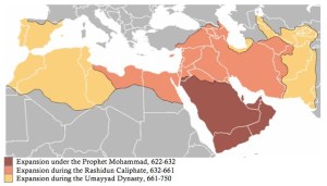 Map showing Islam expansion from 622 to 750