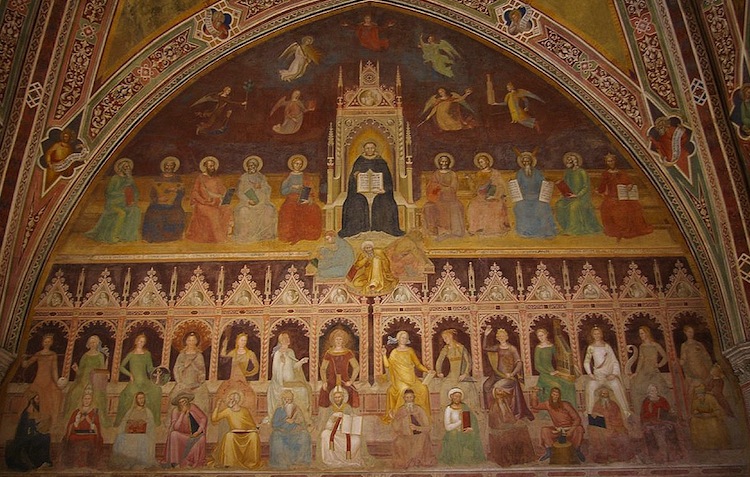 Andrea Bonaiuti, Triumph of St Thomas Aquinas, c. 1365-67, Guidalotti Chapel (Spanish Chapel), Santa Maria Novella, Florence