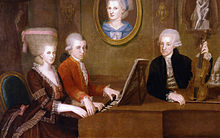 The Mozart family c. 1780. The portrait on the wall is of Mozart's mother.