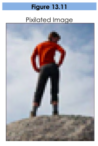 Figure 13.11, Pixelated image. A very blurry and pixelated picture of a person with hands on hips.