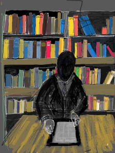 Painting of a person reading a book