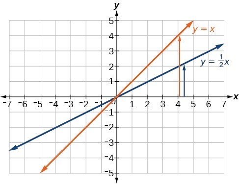 graph showing the lines y = x and y = (1/2)x