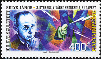 A stamp featuring Hans Selye is shown.