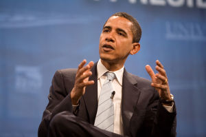 Barack Obama gesturing with his hands.