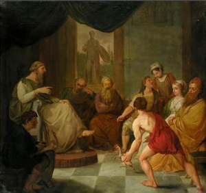 Diogenes bringing a plucked chicken