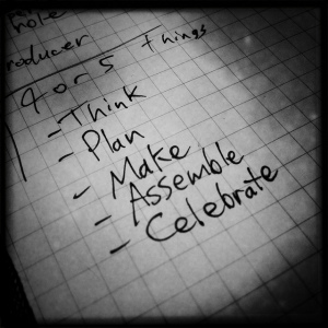 A list of verbs. Think, plan, make, assemble, celebrate.