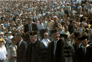 Lyndon B. Johnson in a crowd.