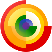 Free culture movement symbol---a circle with a purple dot in the center, then concentric rings in various shades of blue, green, yellow, and red surrounding it.