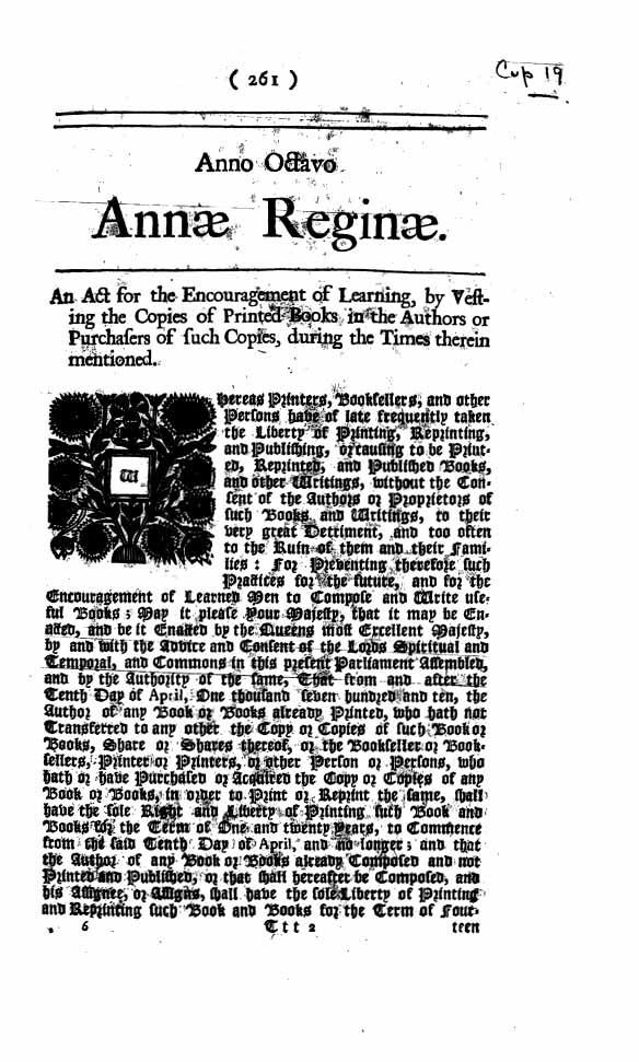 Original copy of the Statute of Anne.