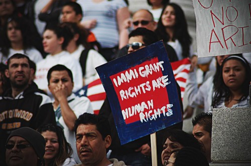 A group of protesters at an immigrant’s rights rally.