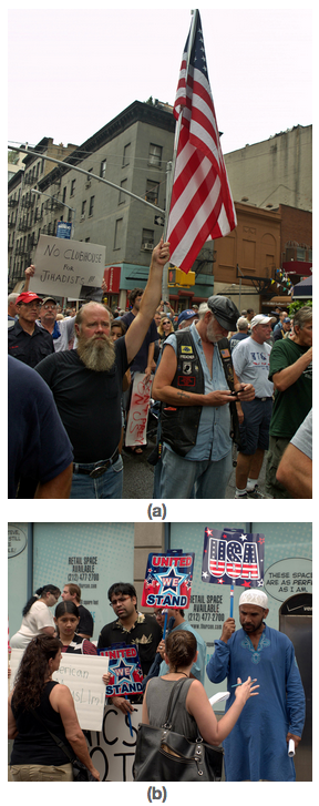 Two photos of protesters.