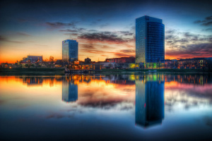 Buildings with Reflections in Water