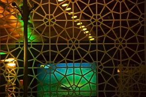 Metal room partition in geometric pattern