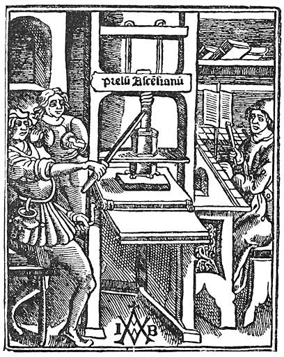 Illustration of a Medieval or Renaissance printing press
